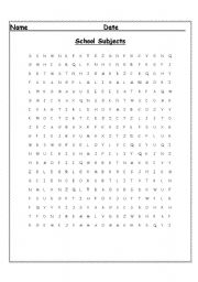 English Worksheet: School subject wordsearch