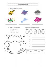 English Worksheet: Numbers 1 to 5 and Colours