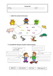 English Worksheet: Revision Test Animals - part 1