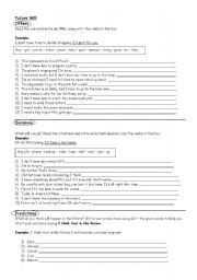 English Worksheet: FUTURE WILL - offers-decisions and predictions