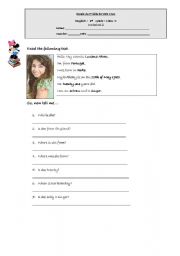 English Worksheet: Reading comprehension