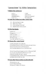 English Worksheet: Somewhere by Within Temptation -Song-