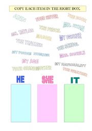 English Worksheet: He She It