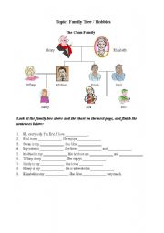 English Worksheet: Family Tree and Hobbies