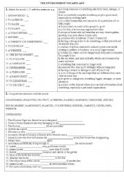 English Worksheet: THE ENVIRONMENT - VOCABULARY EXERCISES