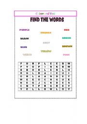 English Worksheet: Colours Wordsearch