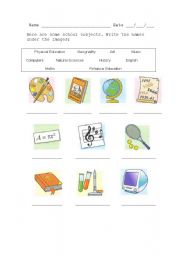 English Worksheet: School subjects