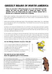 English Worksheet: GRIZZLY BEARS IN NORTH AMERICA