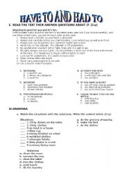 English Worksheet: HAVE TO AND HAD TO
