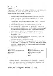 English Worksheet: Food Lesson Plan