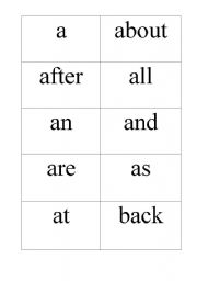 English worksheet: First 100 words flash cards