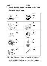 English Worksheet: Short and Long Vowel