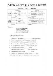 English Worksheet: A Few/ A Little