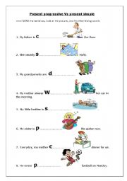 English Worksheet: present progressive vs present simple