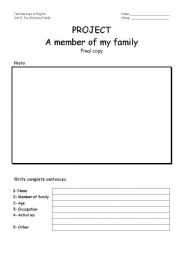 English Worksheet: A member of my family - Project