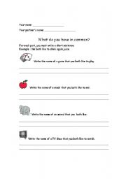 English worksheet: What do you have a common?