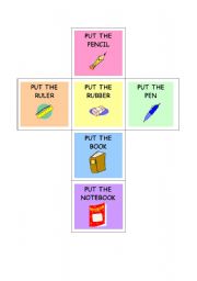 English Worksheet: classroom-prepositions dice