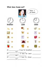 English Worksheet: What does Susan eat?