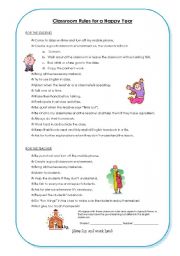 English Worksheet: Classroom Rules and Contract