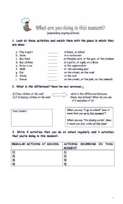 English Worksheet: what are you doing in this moment?
