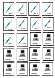 English Worksheet: Memory game with school objects