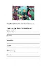 English Worksheet: Mulan film comprehension