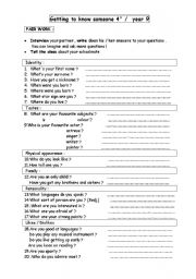 English Worksheet: Pair work: introduce a classmate