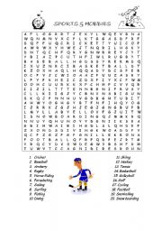 English Worksheet: Sports and Hobbies wordsearch