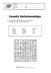 English worksheet: family relations