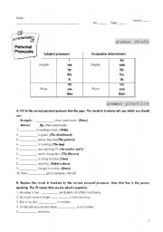 English Worksheet: Personal Pronouns and Possessive Adjectives