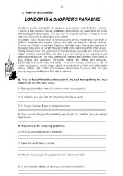 English Worksheet: Test on Shops and Shopping