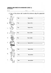 English Worksheet: ANIMALS AND HABITATS (BODY PARTS)