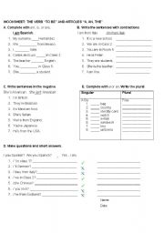 English Worksheet: verb to be