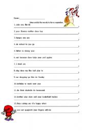 English Worksheet: Unscramble the words to form a question