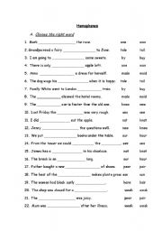 English Worksheet: homophones