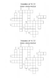 English Worksheet: numbers up to 13 criss cross puzzle