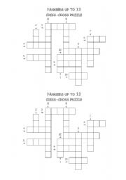 English worksheet: numbers up to 13 criss cross puzzle