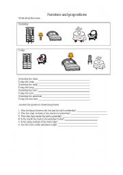 English Worksheet: Furniture and prepositions