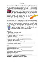 English Worksheet: Families