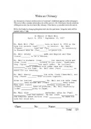 English Worksheet: Write an Obituary