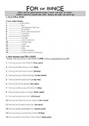 English Worksheet: for or since