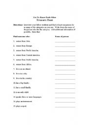 English Worksheet: Treasure Hunt