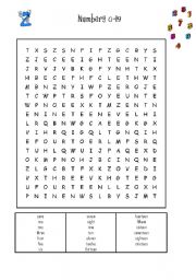 English Worksheet: Numbers Wordsearch