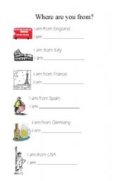 English Worksheet: Where are you from?