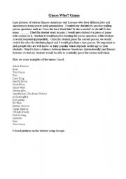 English Worksheet: Guess Who? Game LP