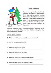 English Worksheet: making a smowman