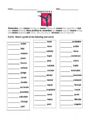 English Worksheet: Prefixes