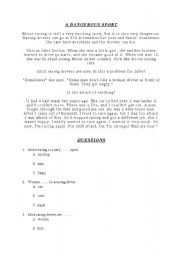 English Worksheet: A DANGEROUS SPORT