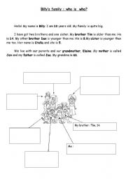 English Worksheet: Billys family