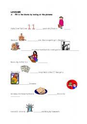 English worksheet: Paragraph completion with pictures.